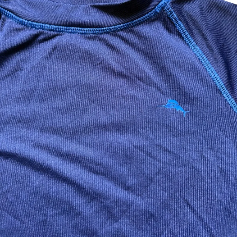Tommy Bahama Boys Navy Blue Rash Guard Swim Shirt Marlin Logo Size L 10-12